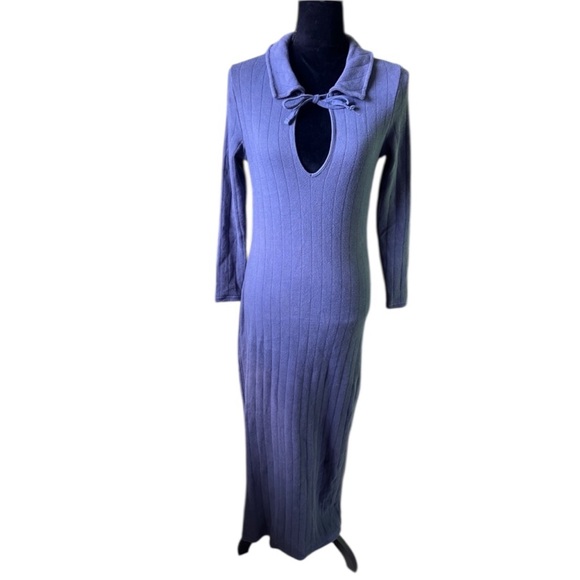 Free People Beach Womens Blue Moonlight Maxi Ribbed Knit Long Sleeve Dress Small - Picture 2 of 10